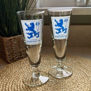 (2) Vintage Lowenbrau Pilsner Beer Glasses